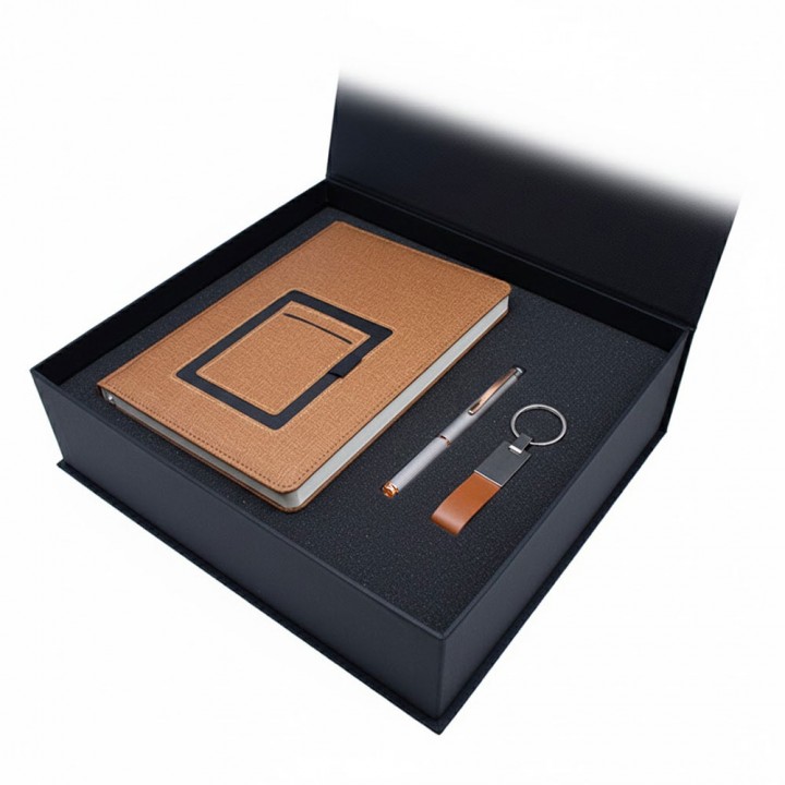 Taba Deri Defter Kalem ve Anahtarlıklı Kutulu VIP Promosyon Set